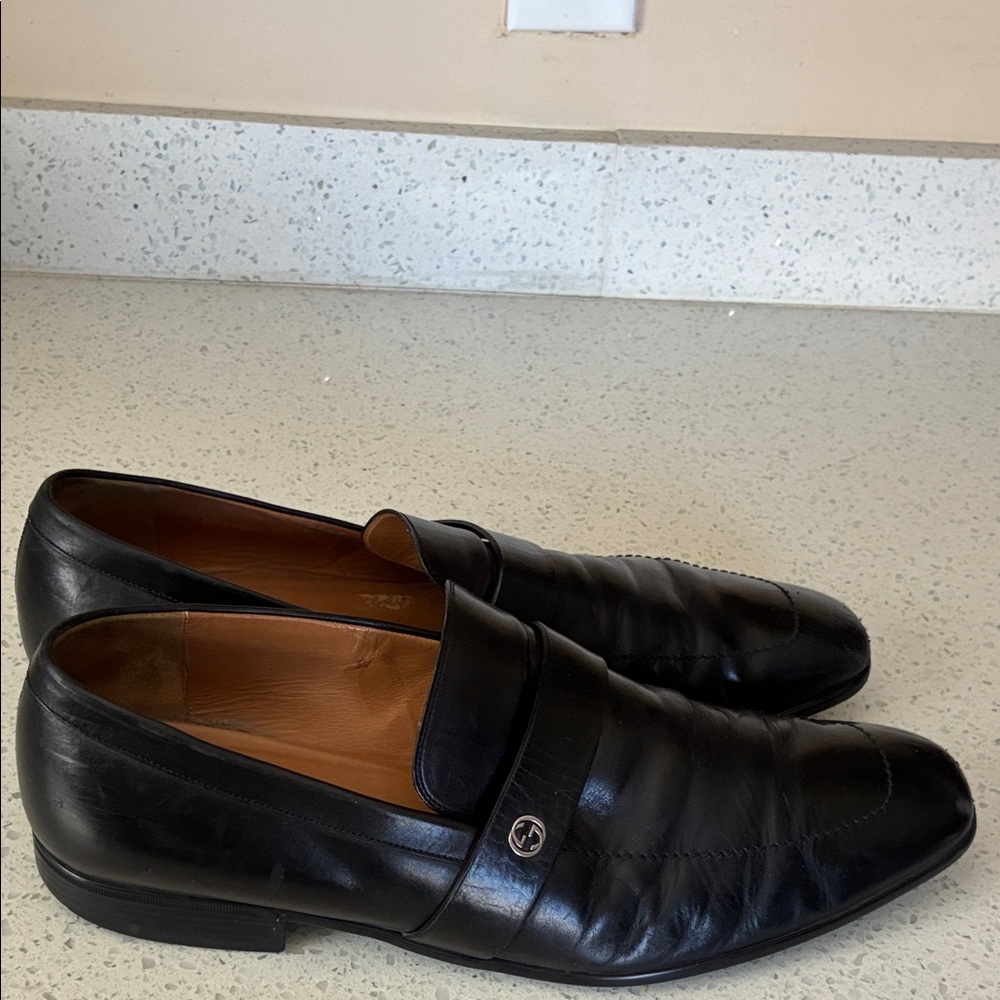 Gucci Black Leather Slip-On Loafers